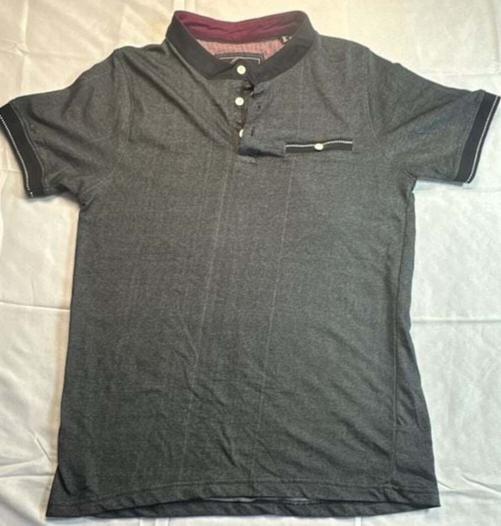 Knit Heritage Mens Small Tailored Clothier Henley Polo Shirt Grey Short Sleeve
